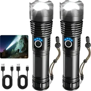 LED Flashlight Super Bright Waterproof Portable Zoomable Handheld Flashlight High Lumens Adjustable Focus Lightweight Durable Aluminum Alloy Torch Light for Camping Hiking Outdoor Emergency and Daily Household Use