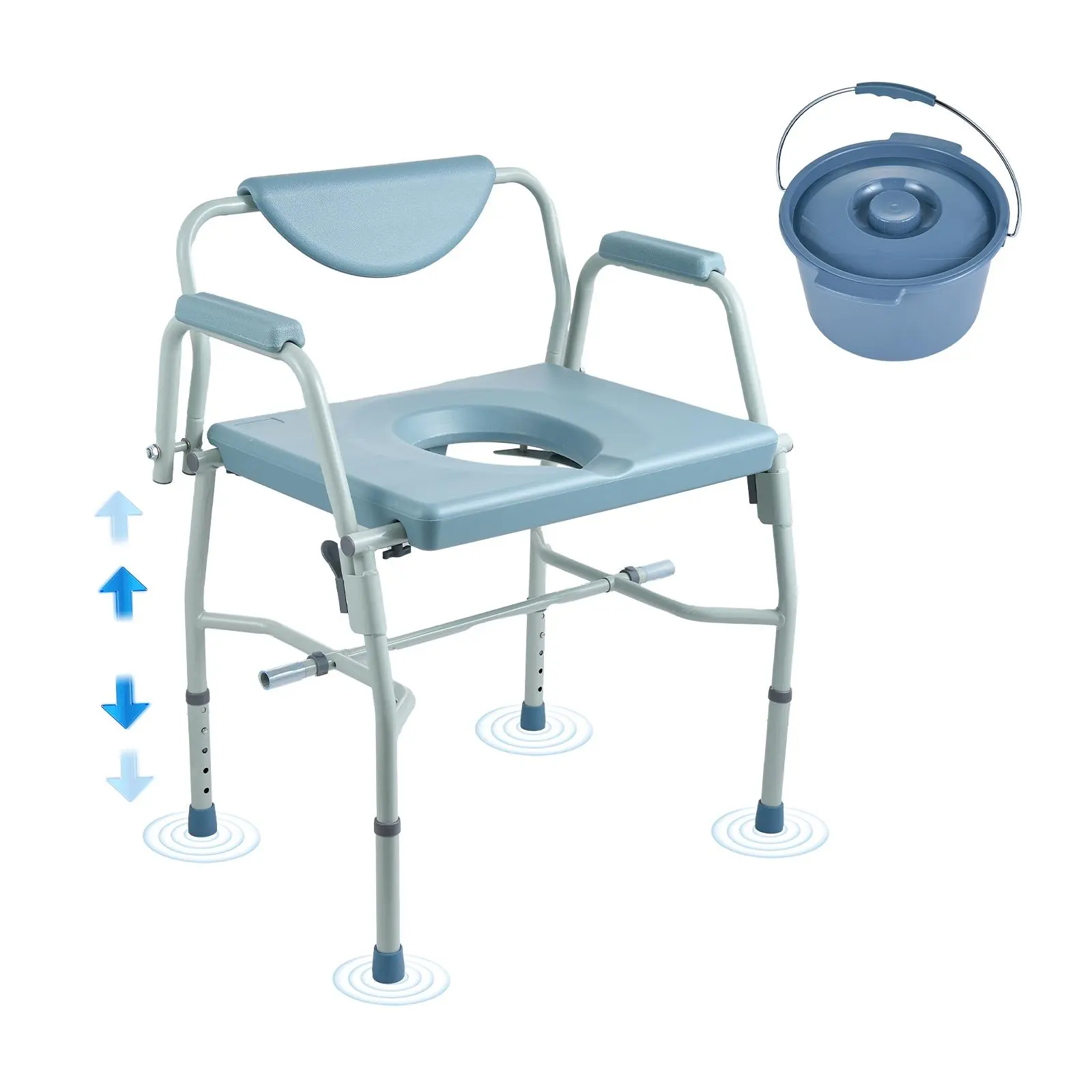 【SummerFinds】VEVOR Commode Chair, Bedside Commode with Drop-Down Arms and Detachable Backrest, 5-Level Adjustable Height, 7L Removable Bucket, Easy to Assemble, 1000LBS Capacity, Portable Toilet for Adults Seniors
