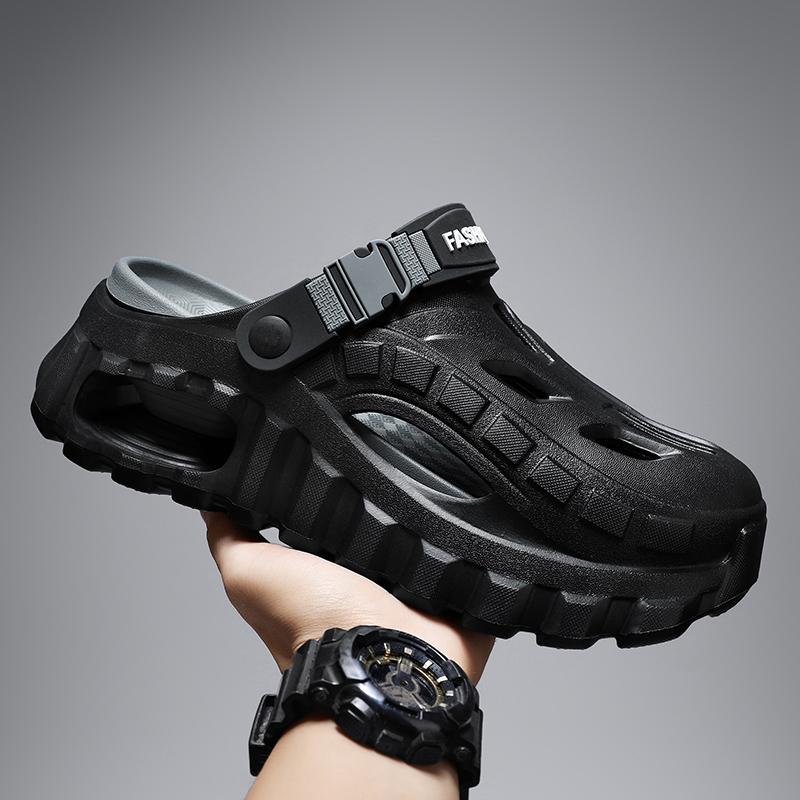 Men's Summer Slippers Outdoor Teenagers Thick Sole Height Increasing Driving Dual Use Closed Toe Cool Hollow Shoes