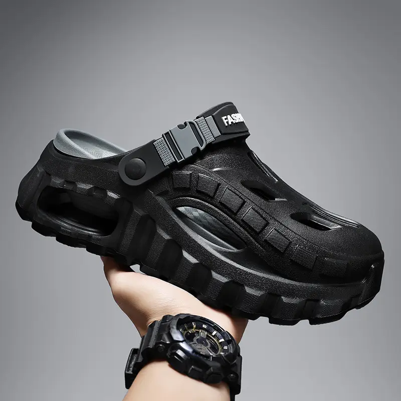 Men's Summer Slippers Outdoor Teenagers Thick Sole Height Increasing Driving Dual Use Closed Toe Cool Hollow Shoes