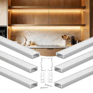 VEVOR 6-Pack 3.3 ft/1M U Shape LED Aluminum Channel, with Milky Cover, End Caps and Mounting Clips, Aluminum Profile for LED Strip Light Installations, Easy Installation, for Under Cabinet Counter
