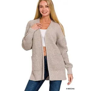 Waffle Open Cardigan Sweater