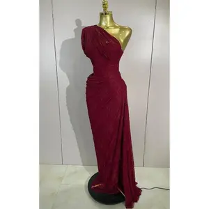 Nichole Vintage Red Lace One Shoulder Bodycon Long Dress