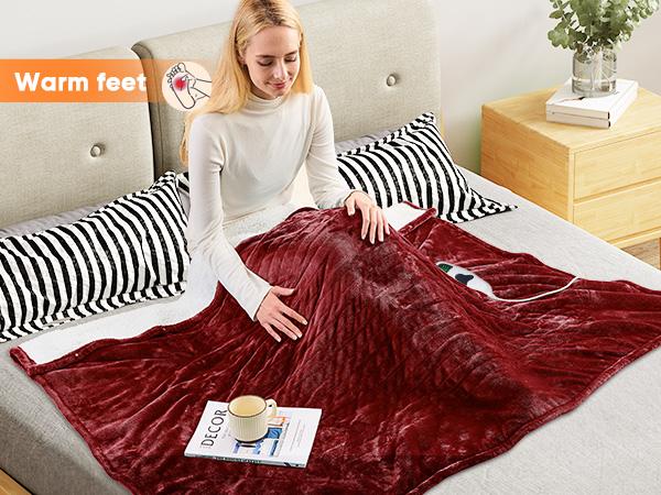 Greenoak Heated Blanket Electric Throw 50"X60", Heating Blanket with 10 Heat Levels 8 Hours Auto-Off,Fleece Soft Christmas Blanket,Gifts for Grandma Seniors Mom