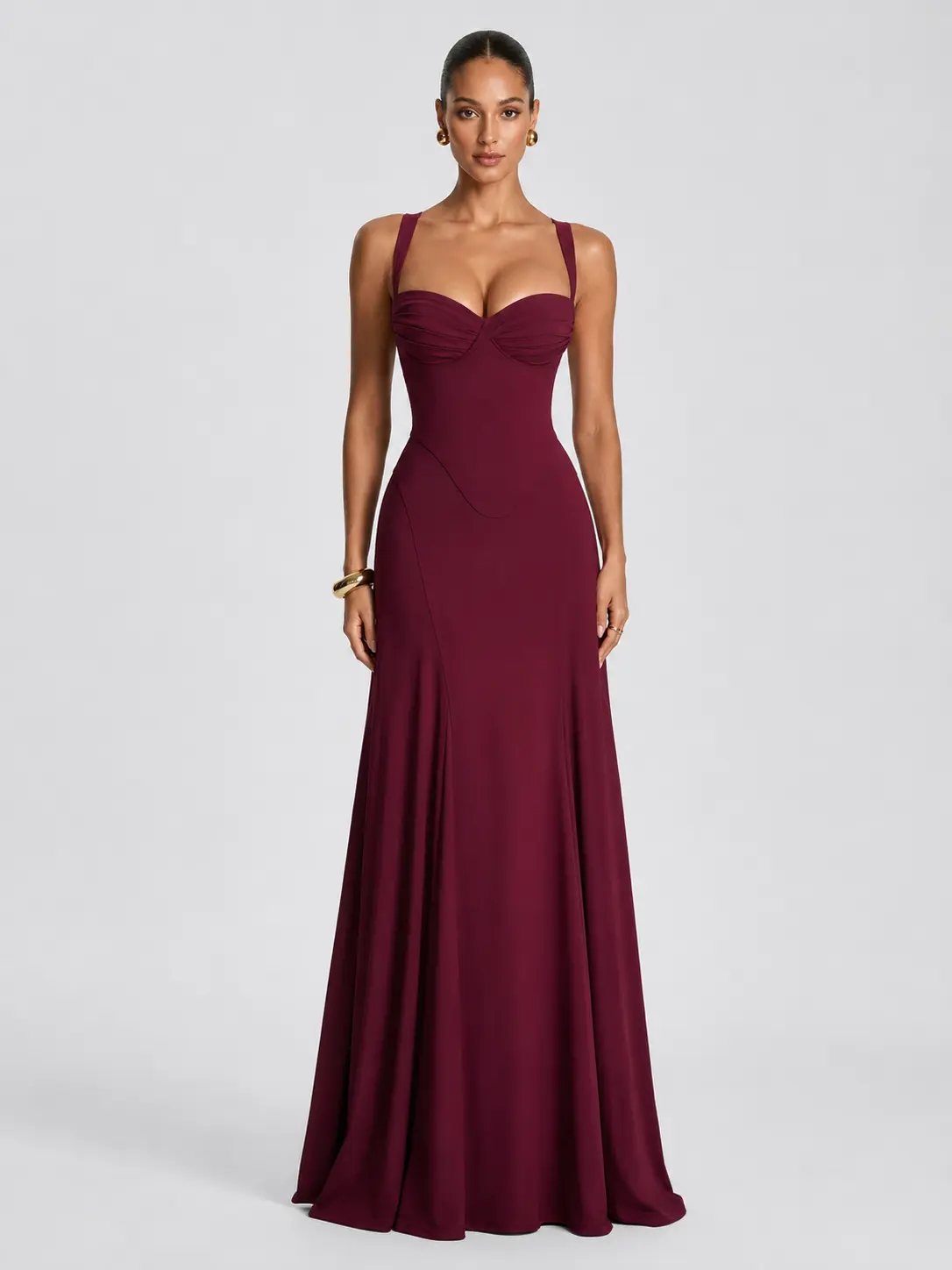 Azazie Zephira Sweetheart Underwire Fitted Godet Flared Maxi Dress for Wedding Guest Prom Evening Gala, Ultra-Stretchy Fabric