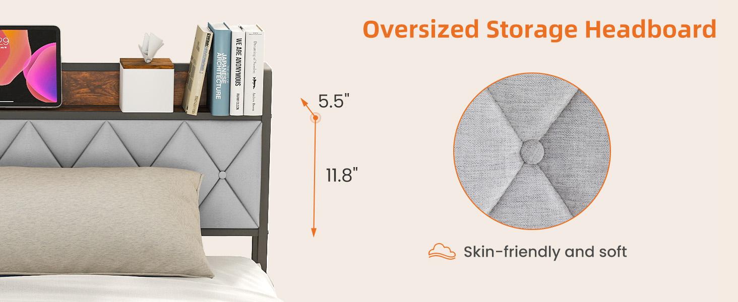 Full Bed Frame with Headboard, Underbed Storage, Built-in Charging Ports, Sturdy Noiseless Design, Tool-Free Assembly, No Box Spring Needed Full Bed Frame with Headboard, Underbed Storage, Built-in Charging Ports, Sturdy Noiseless Design, Tool-Free Assembly, No Box Spring Needed