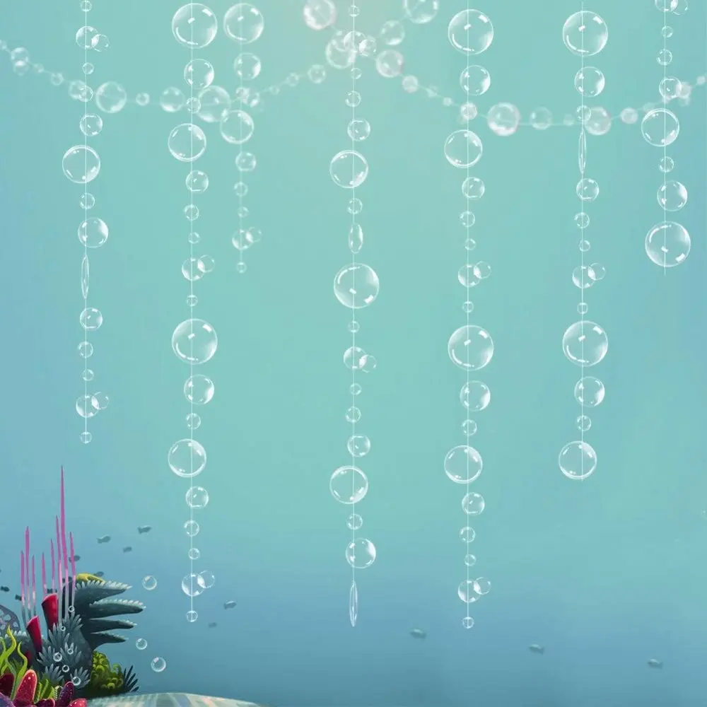 Under The Sea Plastic Party Decorations Kit - Lightweight White Bubble Garlands, Magical Streamers, Beach Banner, Transparent Backdrop, Quick Hang Setup, Ideal for Indoor Underwater Celebration, Spongebob Themed Kids’ Events, Photo Supplies