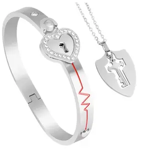 Couple's Heart-Shaped Padlock Necklace & Bracelet Set with Key Charm Perfect Valentine's Day Gift for Him & Her Symbolizes Love and Connection