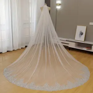 Wedding Veil | Silver Beaded Leaf Lace with  Rhinestone Details 3D Sparkle Leaf Lace Trim