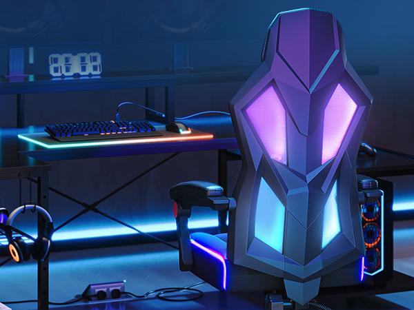 Bestier Gaming Chair Breathable High-Back Mesh Fabric, Led Gamer Chair for Adults with Comfortable Cushion, Lumbar Support, Linkage Armrests for Gamer, Kids, Students