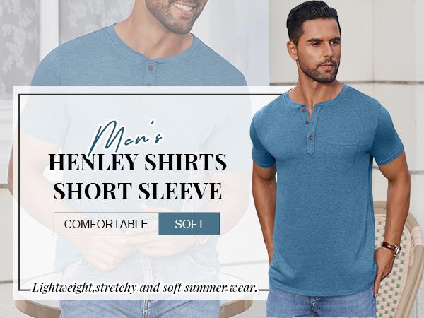 COOFANDY Men's Casual Henley Shirts Short Sleeve Pocket T-Shirts Lightweight Button Henley Pullover Basic Tees
