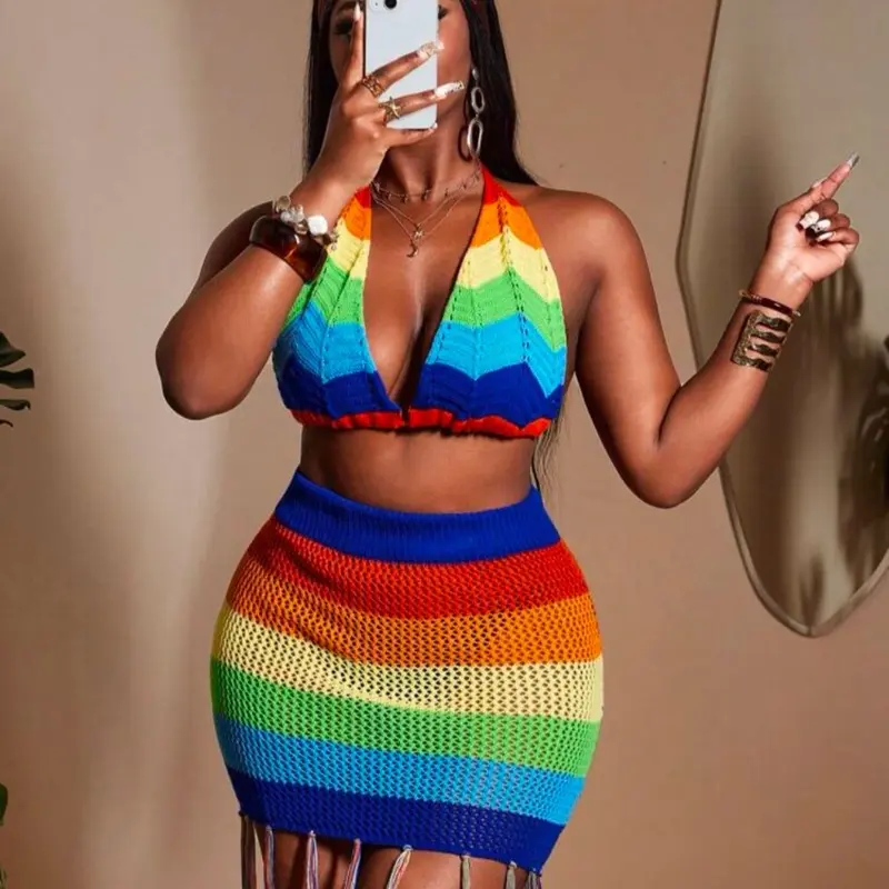Rainbow crochet skirt set