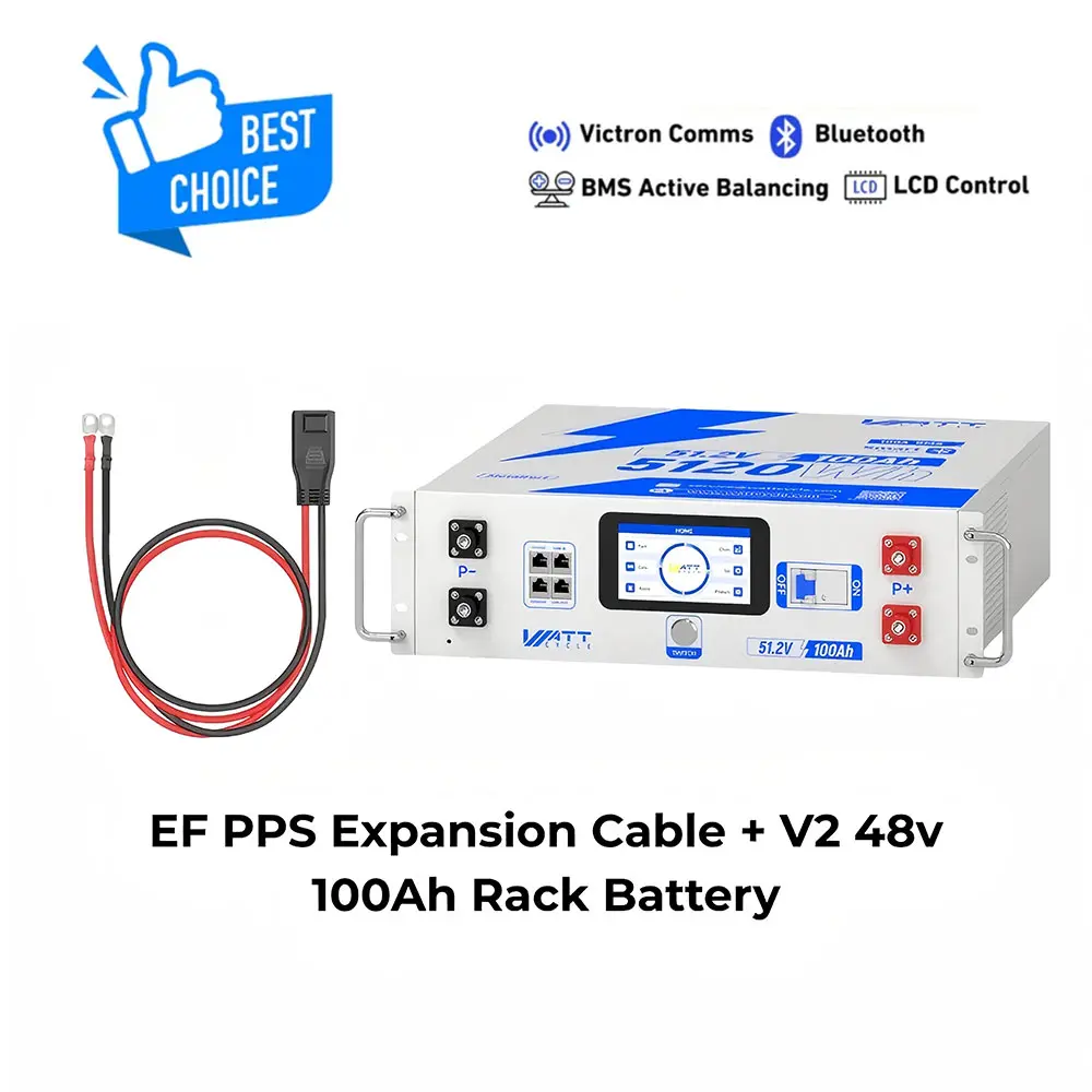 【New】WattCycle Upgrade Gen2 48V 100Ah LiFePO4 Rack Server Battery - Active Balancing, LCD, Bluetooth, Smart Comms, USB-C Output, CE, SDS, 100x Balance Speed, 102.4kWh, 20+ Protections - Deep Cycle Power Supply for Solar Systems, Inverters, Lithium Batteri