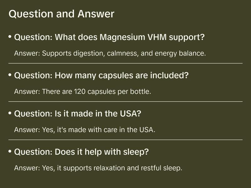Magnesium VHM - 120 Capsules for Digestive Regularity Stress & Sleep Support - US Healthcare Supplement