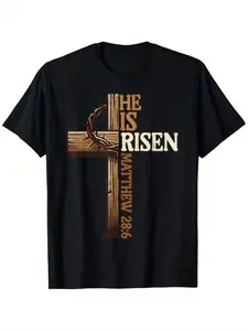 Summer t Shirts Easter Cross He Is Risen Jesus Christian Men Women Boys Girls Youth T-Shirt for Men Women Couple