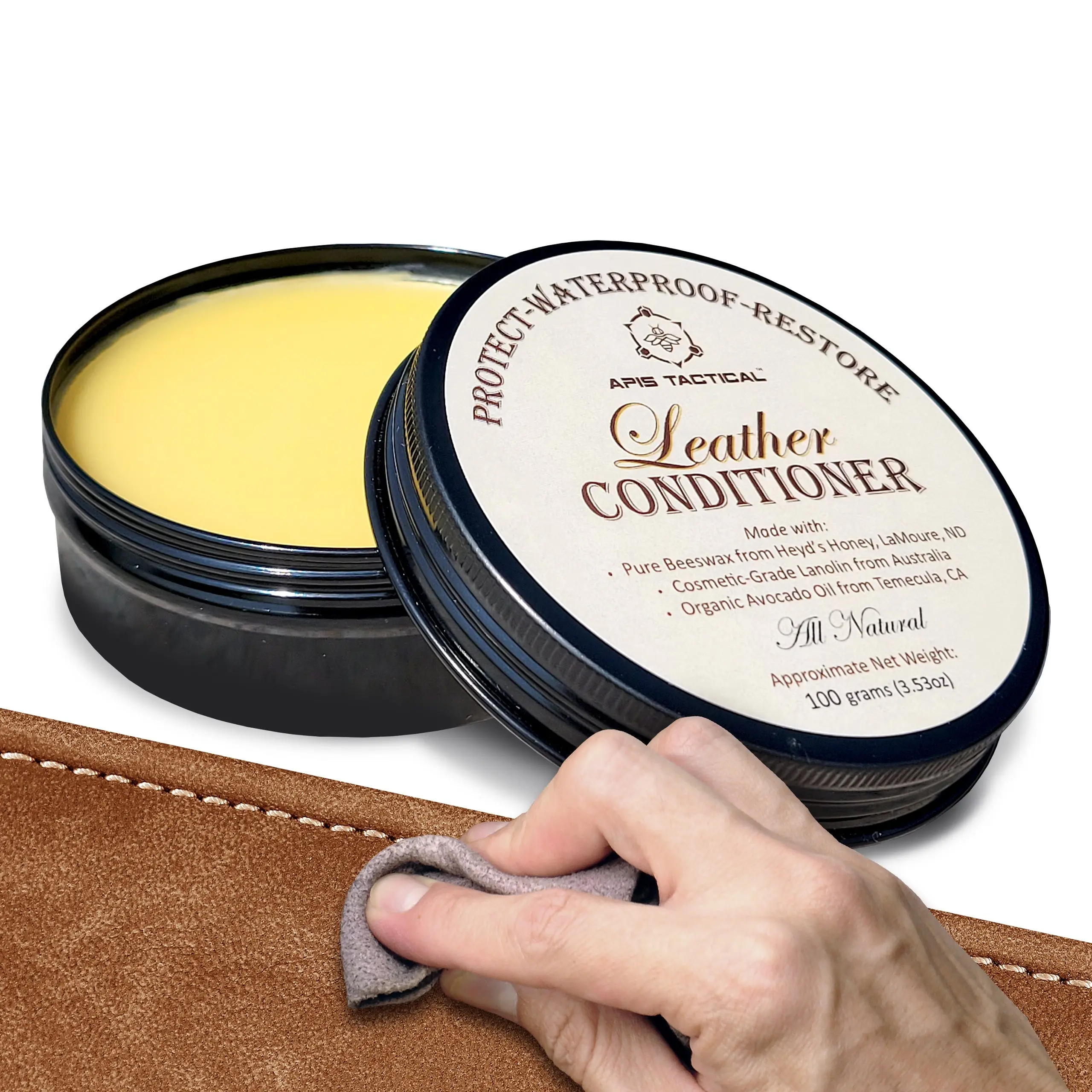 Solid Paste Leather Conditioner - Natural Lanolin, Beeswax & Avocado Oil Blend, 3.5 oz Water-Resistant Balm for Jackets, Cowhide Shoes - Deeply Nourishes, Restores, Conditions Leather Goods