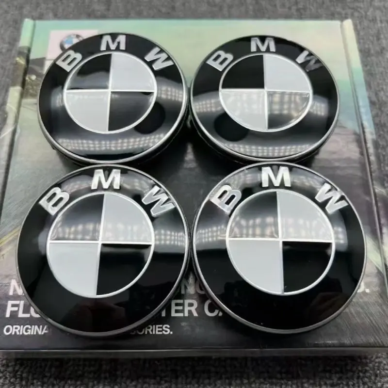 Black & White Wheel Cap Set - Spinwheel-Ready, Secure Fit Automotive Car Exterior Trim Accessories for BMW, Vehicle Upgrade Chrome Trim Accessory