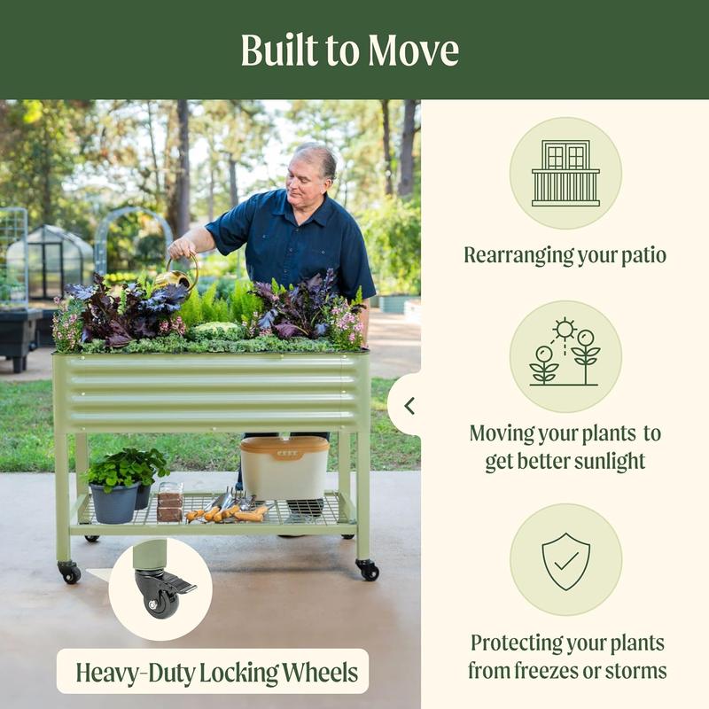 Rolling Elevated Raised Garden Bed V Series 2' x 4' with Legs & Storage Rack for Patio Porch 700 Lbs Capacity Outdoor Planter Box for Vegetables Flowers Herbs Heavy Duty Planter Pot Plant Stand
