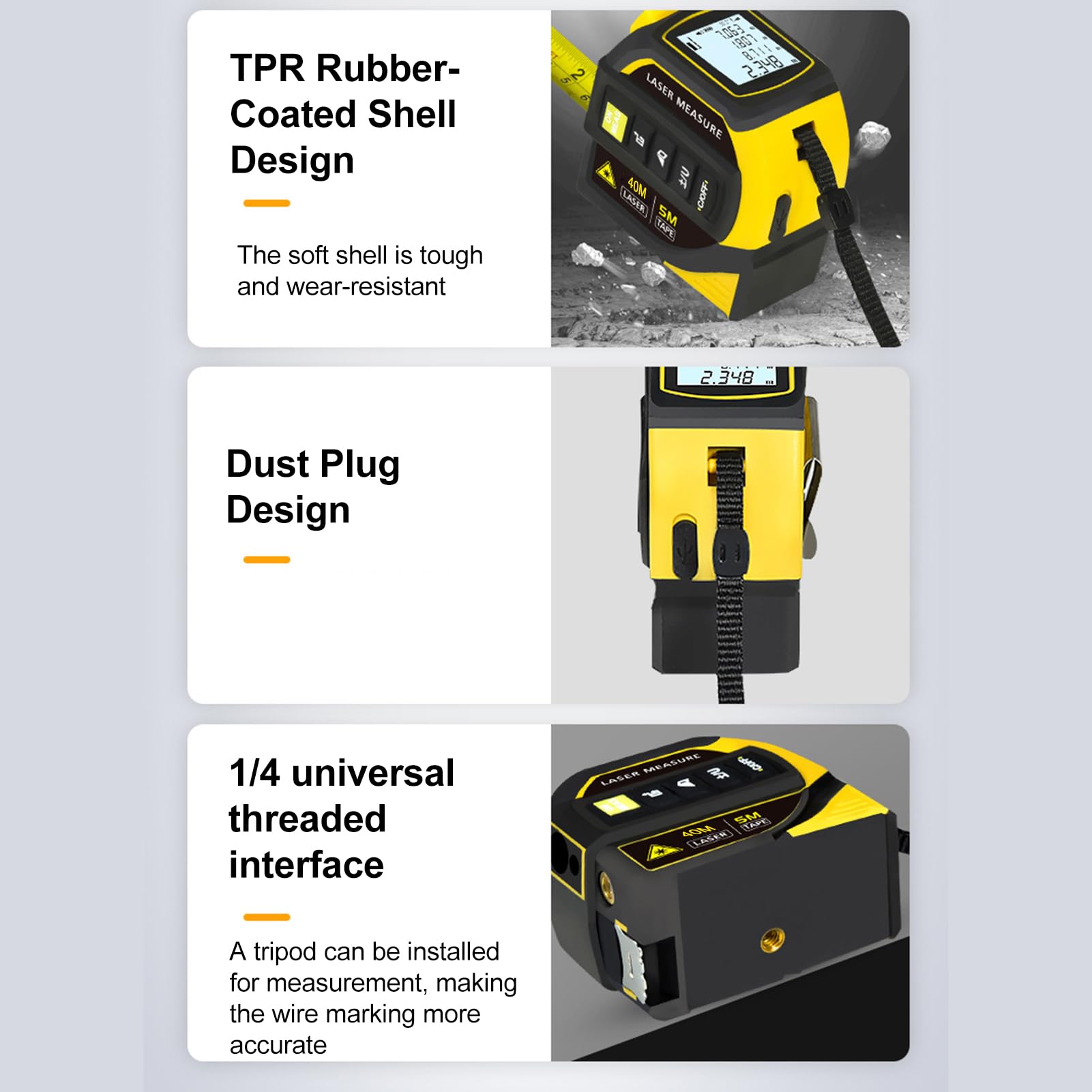 4-in-1 Laser Tape Measure with Laser Level Crosshairs |130ft/40m Laser Distance+16ft/5m AutoLock Tape |Backlit LCD Display (Ft/Inch/M/mm) |for DIY,Construction, Interior Design