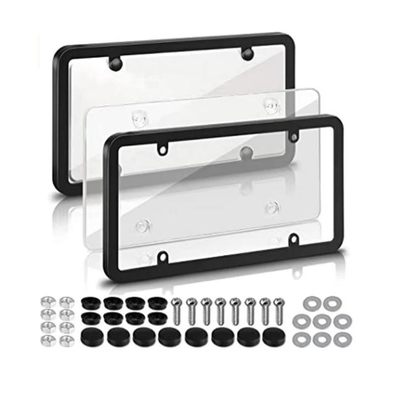 License Plate Frames 2 Pack Stainless Steel License Plate Holders Universal Fit for US Cars 4 Holes No Obstruction to Plate