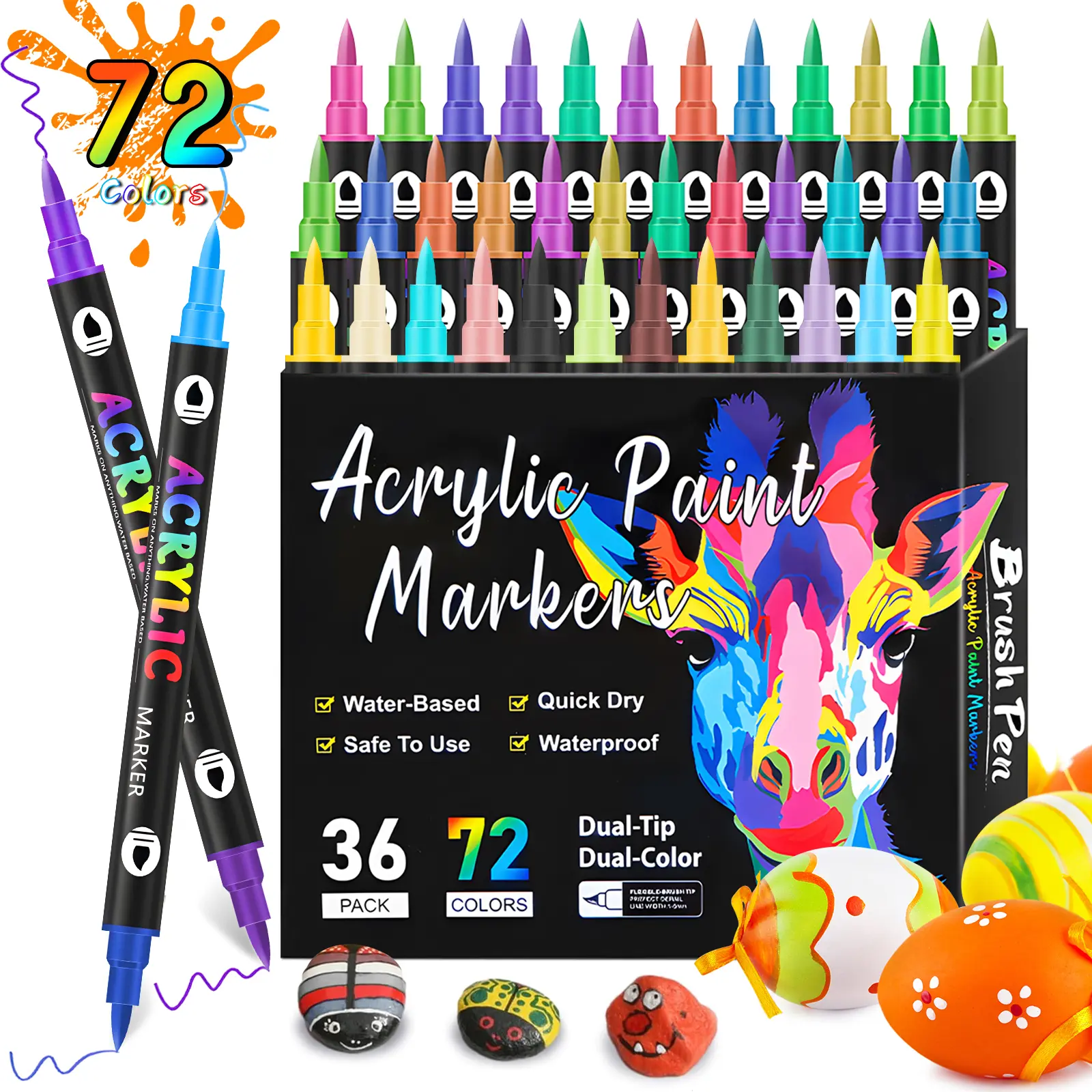 48/72/96 color acrylic marker pen. Quick-drying and waterproof. Suitable for Wood, Glass, Eggs, Paper, Fabric, Resin, Rock& Porcelain, and DIY Crafts. Gifts for children and students