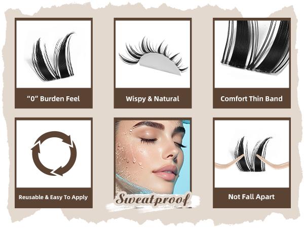 Cat Eye Lash Kit l JMS&JMS Kitty,【NO BRUSH】Cat Eye Lashes Clear Invisible Band C Curl,(8-18 MIX) for DIY Eyelash Cluster Extension Waterproof Anime Eyelash Manga LashFeb Faves Makeup Cosmetic