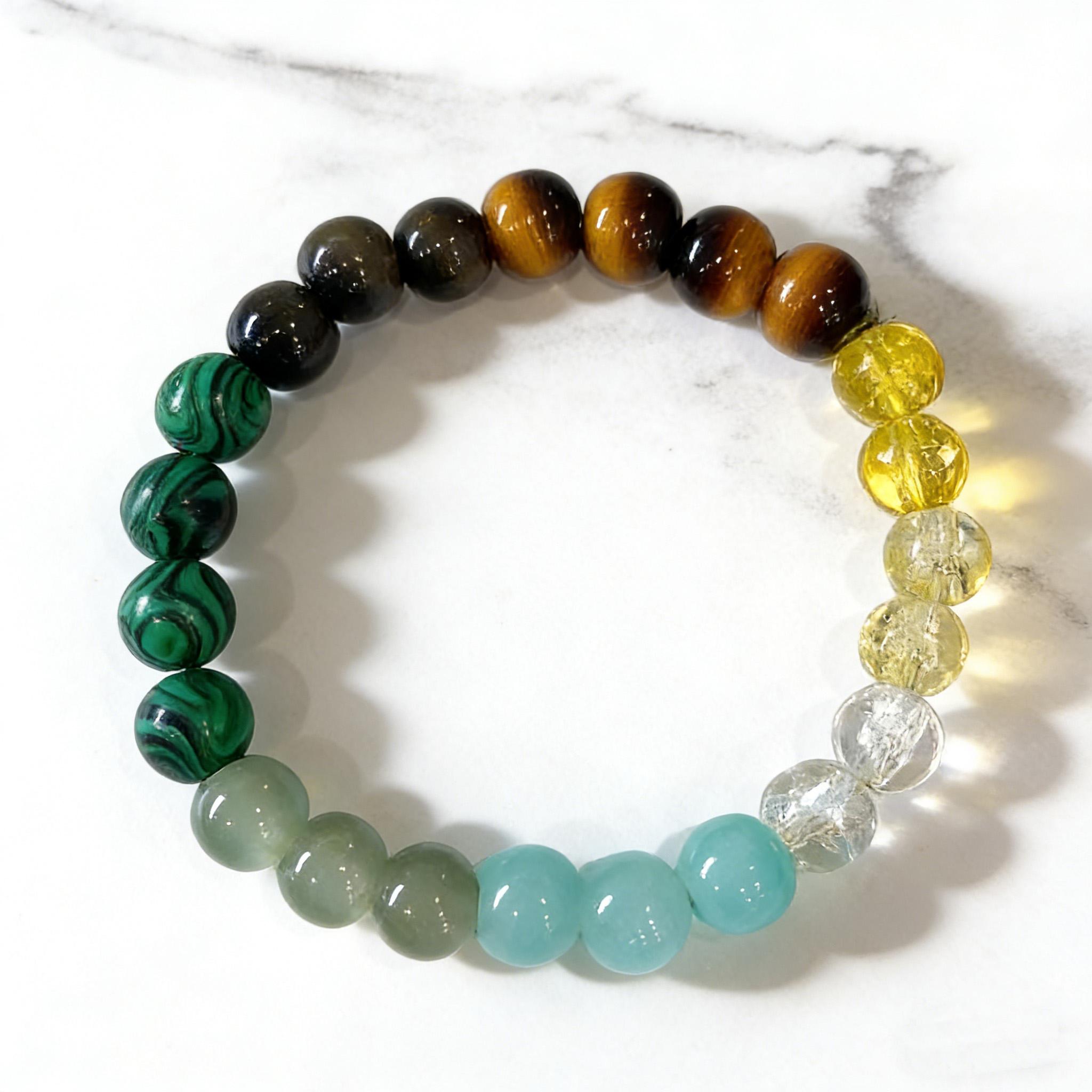 Crystal Money Attraction Bracelet with Tiger Eye, Malachite & Citrine Beaded Jewelry for Prosperity, Ideal Gift Jewelry for Men and Women, Mother's Day Gift
