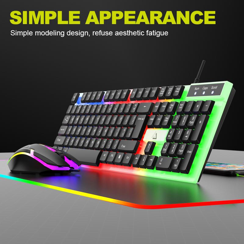 USB Wired Gaming Keyboard Mouse Combo Set RGB LED Backlit For PC / Laptop / Windows / Mac - Black & White
