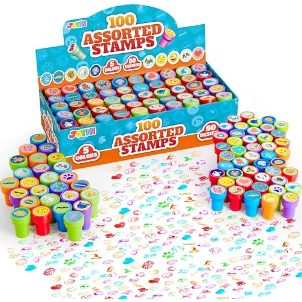 100PCS Assorted Stamps for Kids Self-Ink for Party Favor, Teacher Stamps, Kids Treasure Box, Prize for Classroom, Birthday School Stuffers (50 Designs, Dinosaur, Halloween Stampers)