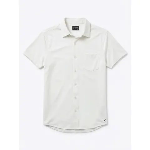 Cuts Men's AO Fitted Short-Sleeve Button-Up Shirt - Polyester-Cotton-Natural-Spandex Blend Fabric, Curved Hem, Chest Patch Pocket, No-Iron Formal Menswear (Ideal for Trousers, Loafers)