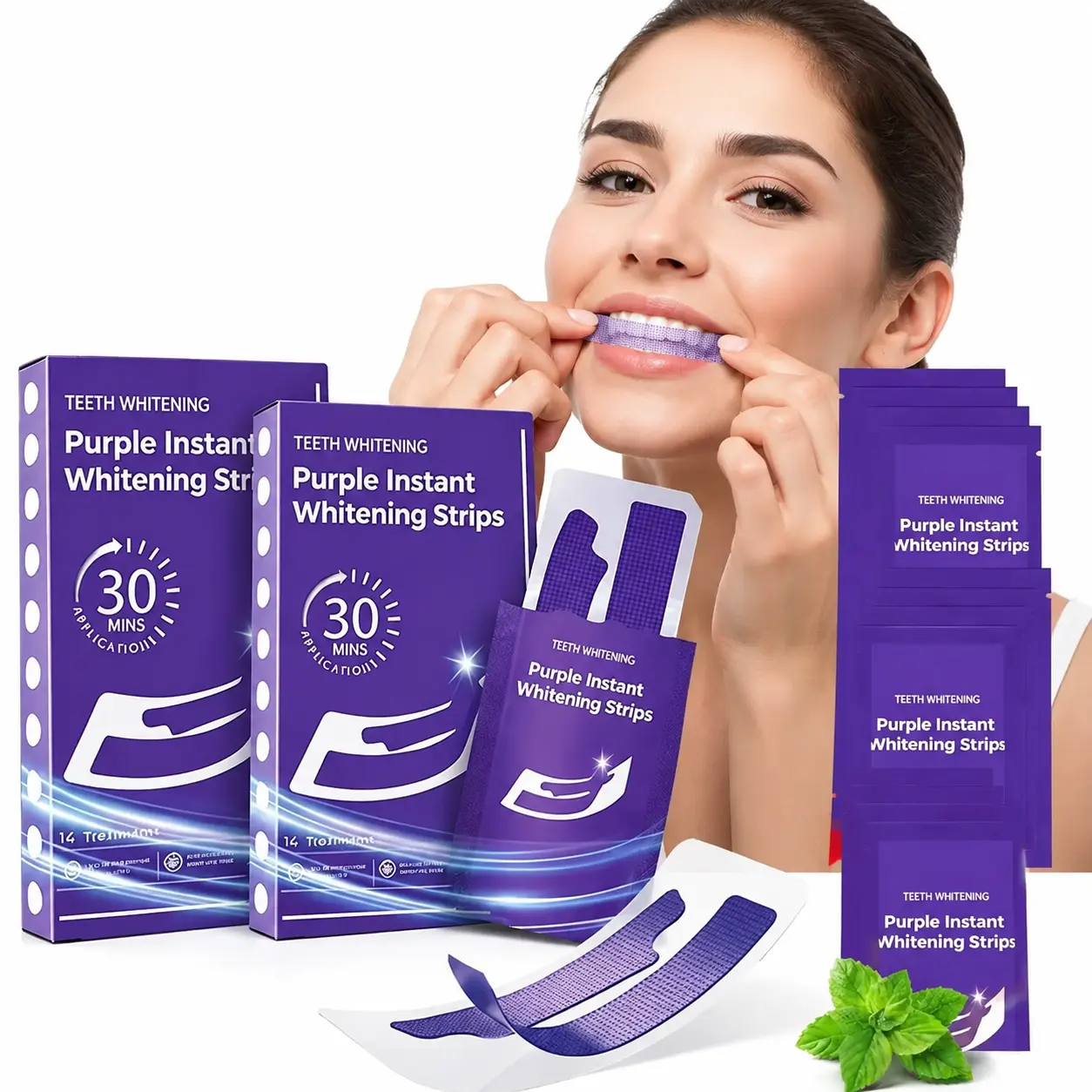 Purple Teeth Whitening Strips 14 Treatments 28 PCS, Enamel Safe for Sensitive Tooth,Purple Tooth Whitening, Tooth Stain Treatment, Combining Whitening and Colour Correction,Peroxide-Free