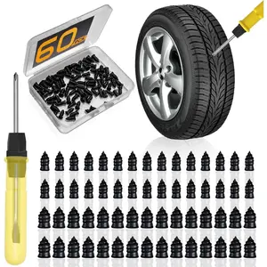 60Pcs Tire Repair Kit, Rubber Tire Plugs(30S+30L), Self-Service Vacuum Tyre Puncture Fix Tools, Universal for Car Motorcycle ATV Truck Tractor
