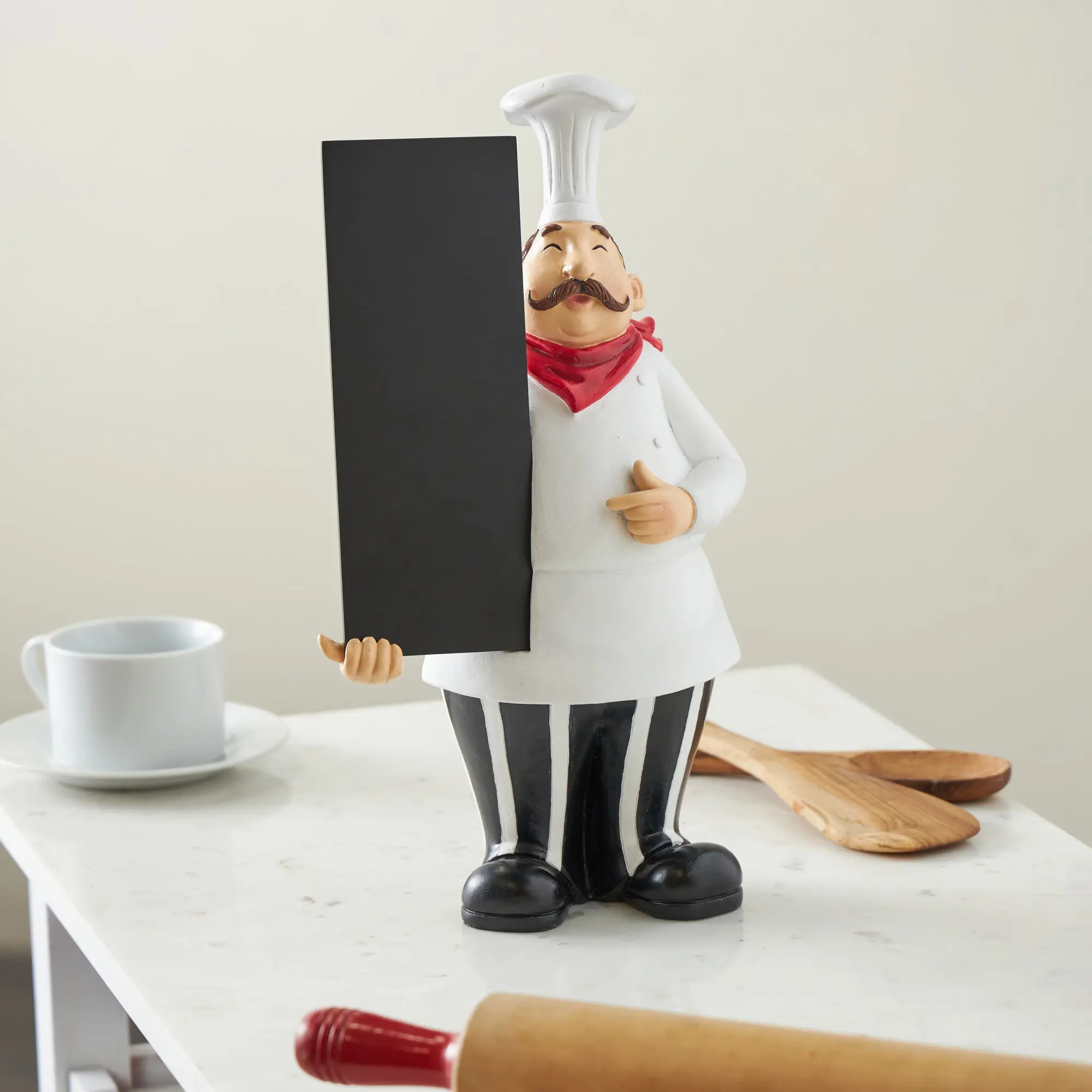 Chef White Polystone Kitchen Decorative Figurine Decorative Sculpture with Chalkboard