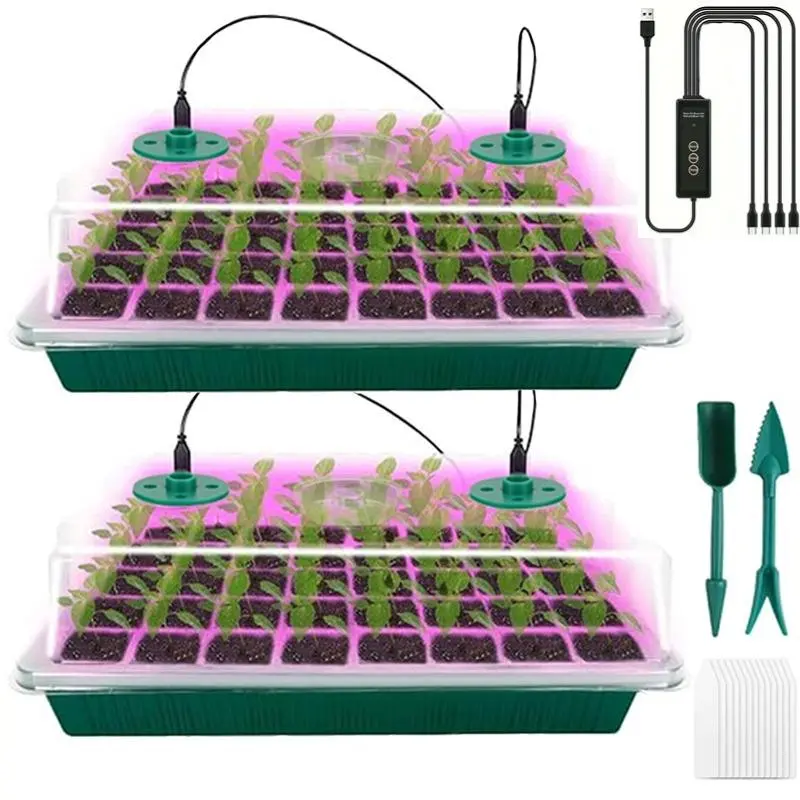 80‑Cell Seedling Tray Kit, 2 Counts Seed Starting Trays with Grow Light, Controller and Humidity Dome, Indoor Plant Germination Kit, Plant Growing Set, Planting Kit