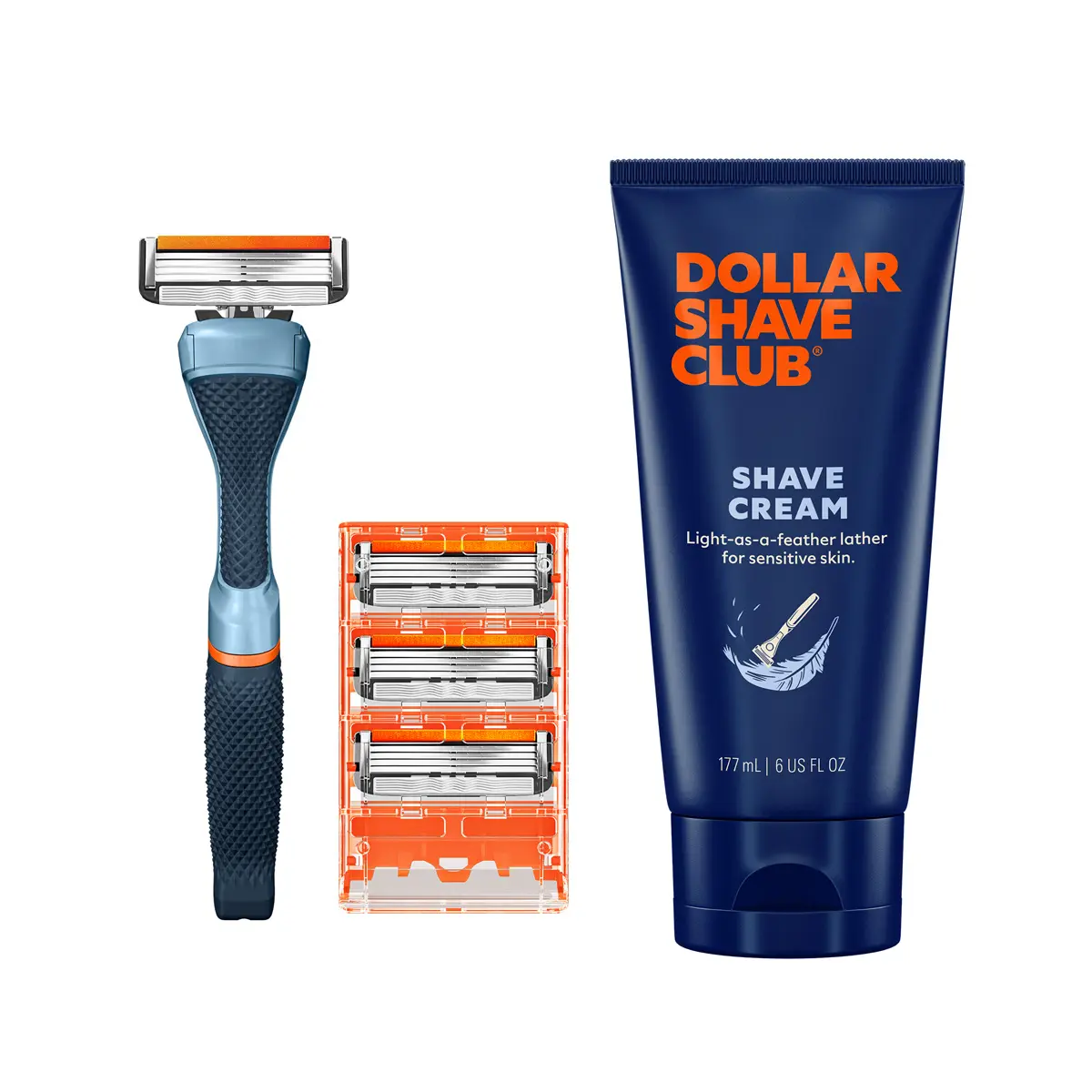 Dollar Shave Club Men's Razor Bundle – Diamond Grip Handle + Classic 4-Blade Refills (4ct) + Shave Cream