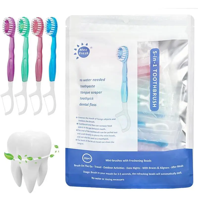 Portable Lightweight Compact Mint Waterless Travel Toothbrush Pack, Multi-Function Disposable Dental Brushes for Camping, Daily Post-Meal Oral Care
