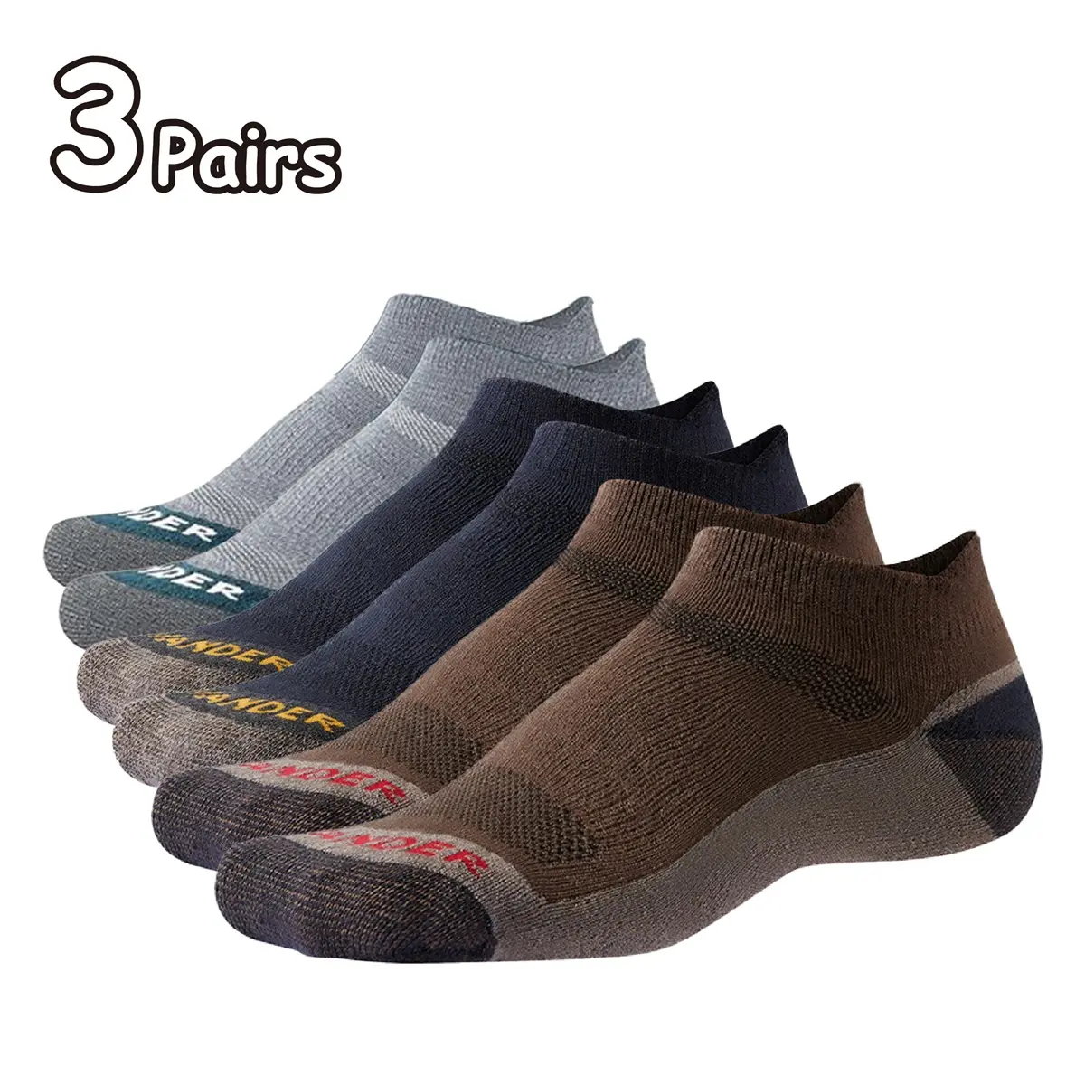 WANDER Merino Wool Ankle Socks - 3 Pairs, Lightweight, Sweat-Wicking, No Show, Breathable Cushioned Training Workout Socks for Men Women Running Hiking, Breathable Socks
