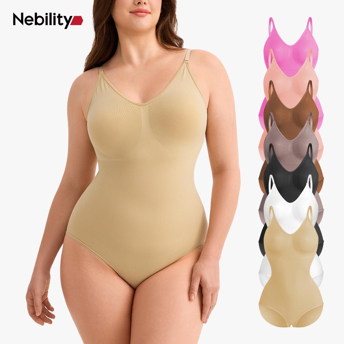 【LIVE】Nebility Women's V-Neck Shapewear Set - Seamless Bodysuit & Camisole, Hip Lift & Tummy Control, Basic Comfort Style High Waisted Shapers Spaghetti Strap