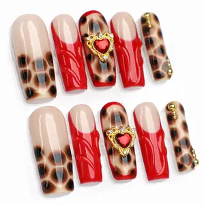 MuseMoodNails PG37 Queen Handmade Long Square Press-On Nails, 10 Pieces Vegan Safe Easy Apply Reusable Kit, 3D Gel Salon-Quality Long-Lasting Acrylic Fake Nails