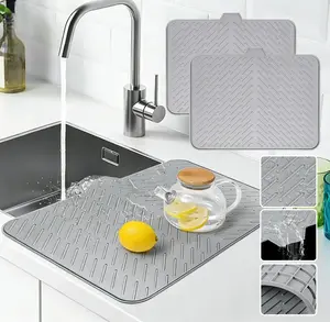Silicone Large Size Dish Drying Mat with Built-in Drain Lip Dish Drainer Mats for Kitchen Counter Easy-Clean High Temperature Resistance Coasters New Year Valentine's Day