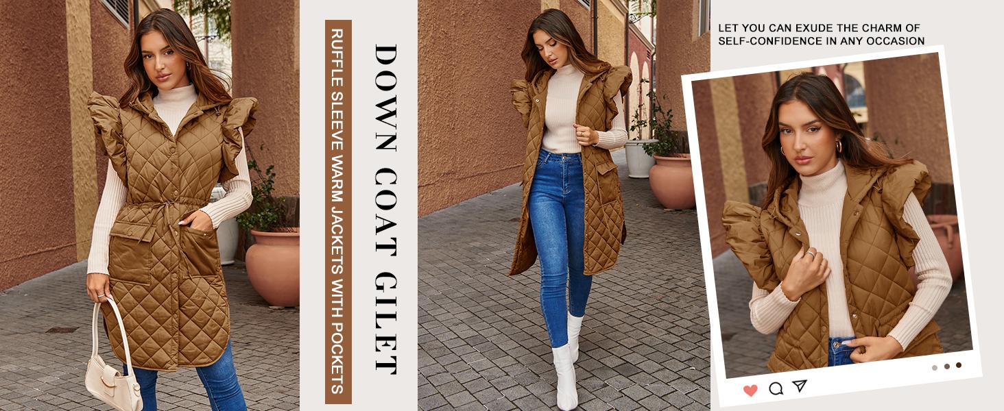 Tankaneo Womens Long Puffer Vest Ruffle Sleeve Winter Coats Hood Sleeveless Quilted Jackets Outwear Tankaneo Womens Long Puffer Vest Ruffle Sleeve Winter Coats Hood Sleeveless Quilted Jackets Outwear