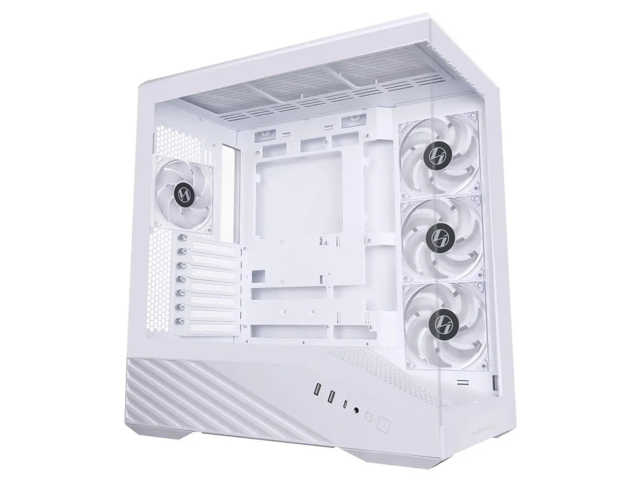 Lian Li V100 ATX Mid-Tower PC Case, 4 x 120mm ARGB PWM Fans  Pre-Installed, LED RGB Strip, Display Platform with Tempered Glass, Support 420mm GPUs, 360mm Radiator, Optimized Airflow - White (V100RW)