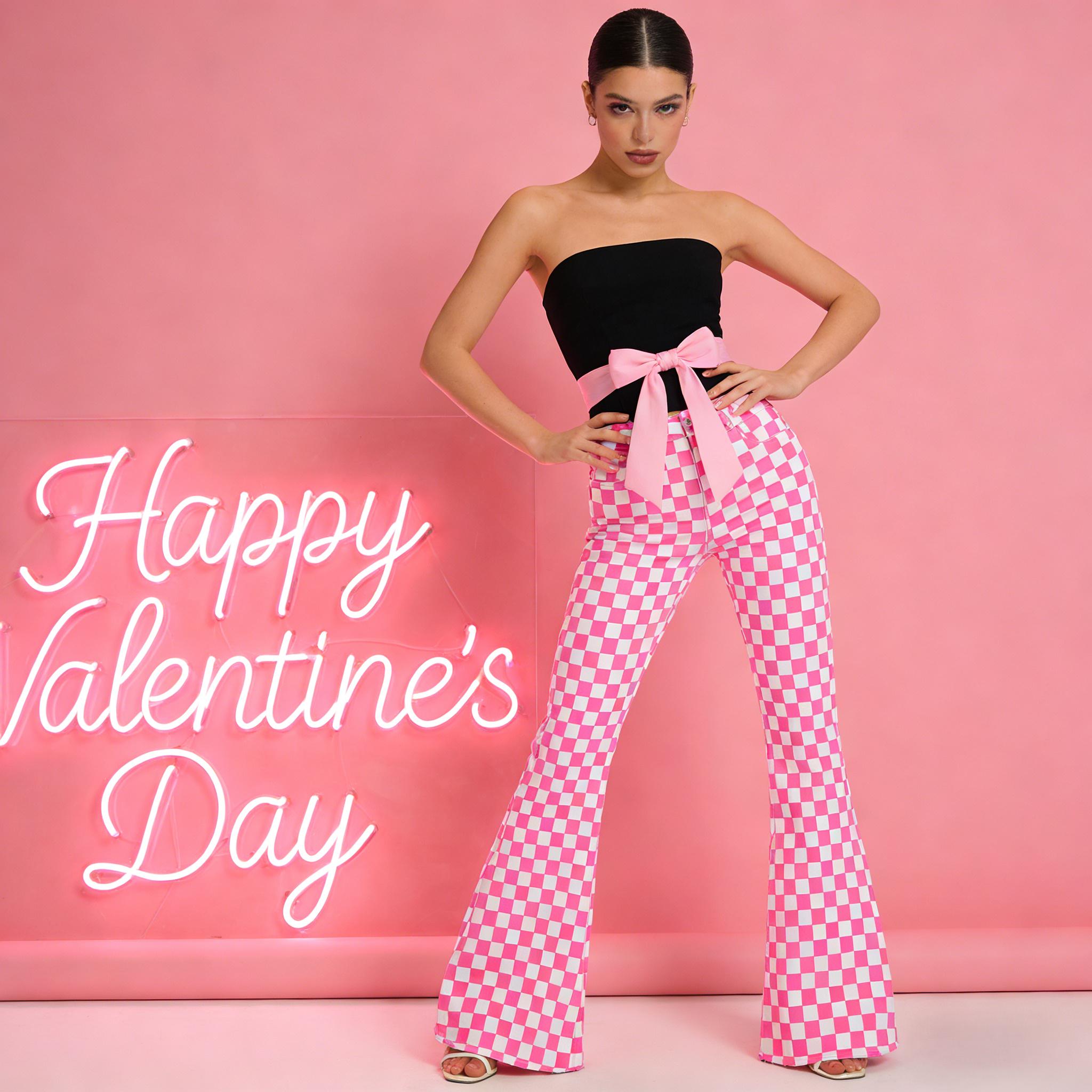 Odefou St. Patrick's Day Checkered Women’s Flare Jeans Spring Womeswear Stretchy Denim High Waist Plaid Bell Bottom Pants Football Game Outfit Slim Fit Retro Streetwear Y2K Party Casual Trouser Gifts for Wife