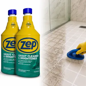 ZEP 32 fl. oz. Grout Cleaner and Brightener, bathroom floor, kitchen floor, entryway tile, commercial cleaning, residential use, old stains, embedded dirt, grout restoration, tile maintenance, ZEP brand, 32 oz, easy application, quick acting, lift stains