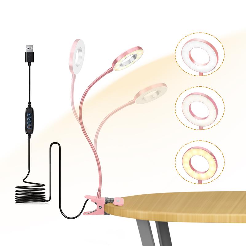 LED Clip-on Reading Light for Bed - 3 Color Modes & 10 Dimmable Brightness Levels - Eye-Caring Desk Lamp
