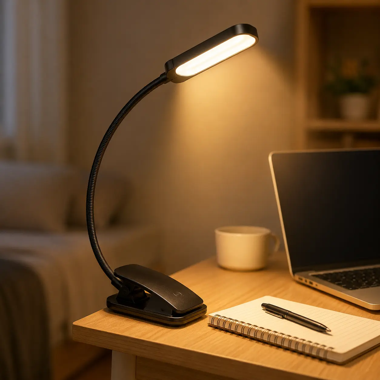 Rechargeable Clip-On Desk Lamp, LED Clamp Reading Light with Flexible Gooseneck, Stepless Dimmability for Nightstand, Dorm, Study & Home Office