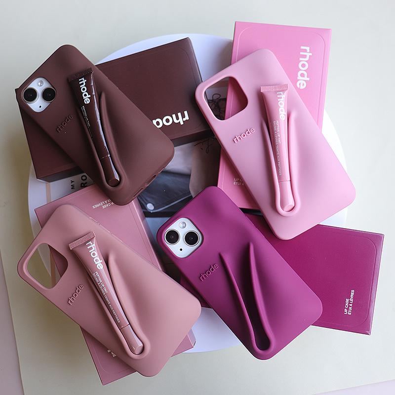 Luxury Beauty Silicone Phone Case with Integrated Lip Gloss Storage for iPhone 11 12 13 14 15 16 17 Pro Max, Stylish Protective Cover for Daily Use