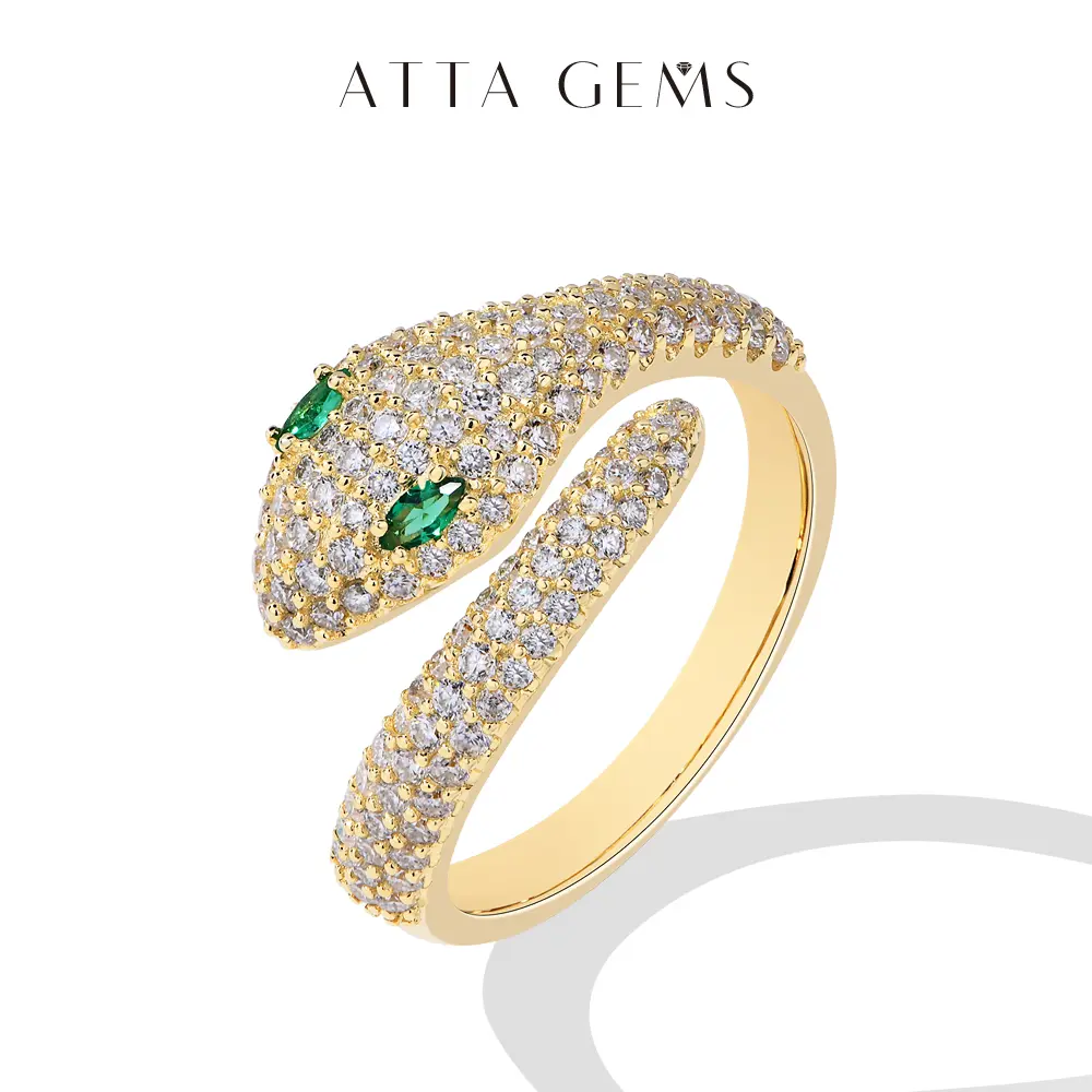 Snake-Shape Synthetic Moissanite Ring with Green Stone, Elegant Everyday Unisex Jewelry, Ideal for Birthday & Party Gifting, Fine Moissanite Rings R218, Elegant Everyday Ring summerwins tiktokshopbacktoschool