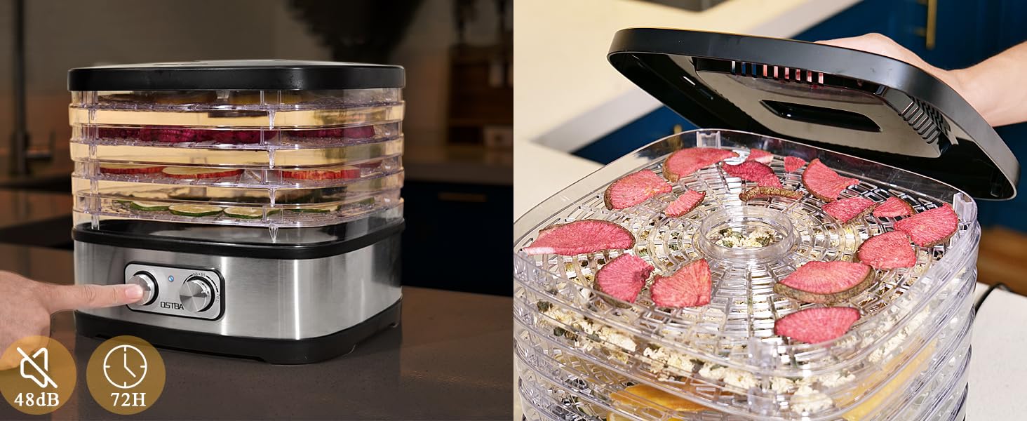 OSTBA Food Dehydrator, Dehydrator meats and Jerky, Fruits, Herbs, Veggies, Temperature Control Electric Food Dryer Machine, 5 BPA-Free Trays Dishwasher Safe, 240W, Recipe Book Included Kitchen Appliances,meats dehydrator