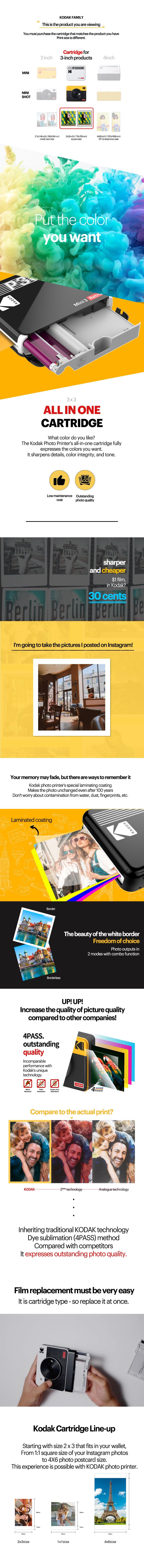 KODAK 4PASS Film Cartridge (3x3 inches) for KODAK Mini 3 Retro and Mini Shot 3 Retro, 60 Sheets Camera Square